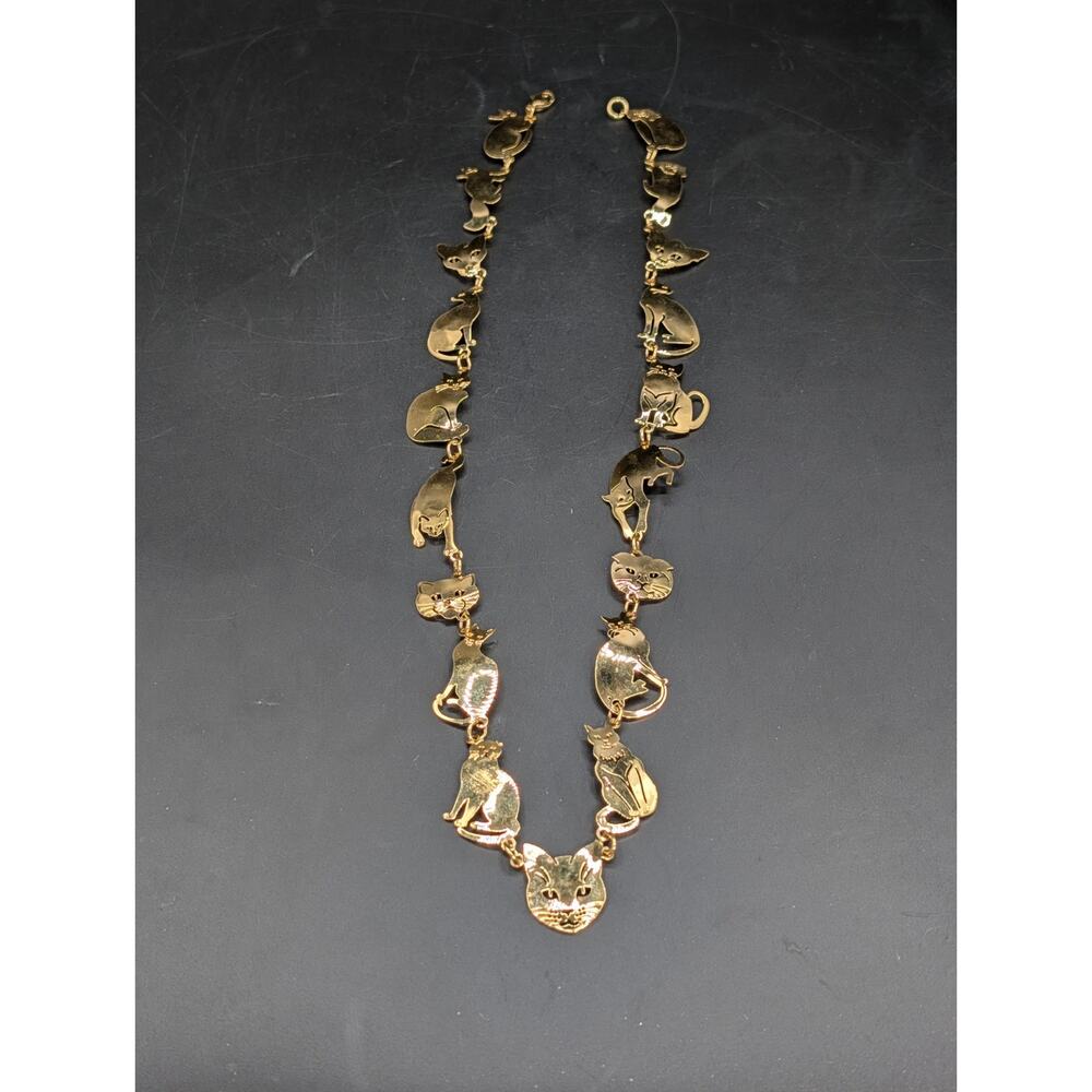 Wild Bryde Vintage Gold Plated Many Style Cats Necklace Signed